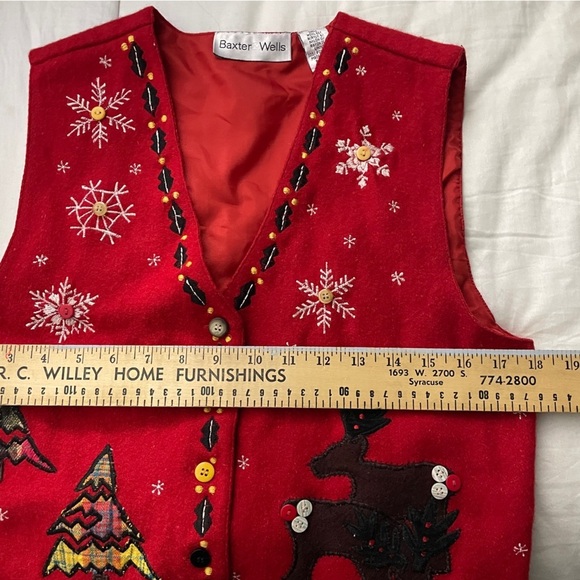 Vintage Christmas vest reindeer tree ugly wool blend - Picture 4 of 4